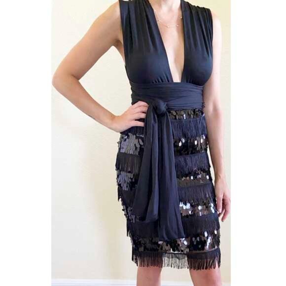 BLITHE Womens Black Fringe and Sequin Party Dress Retro 20s L NWT - Picture 2 of 12